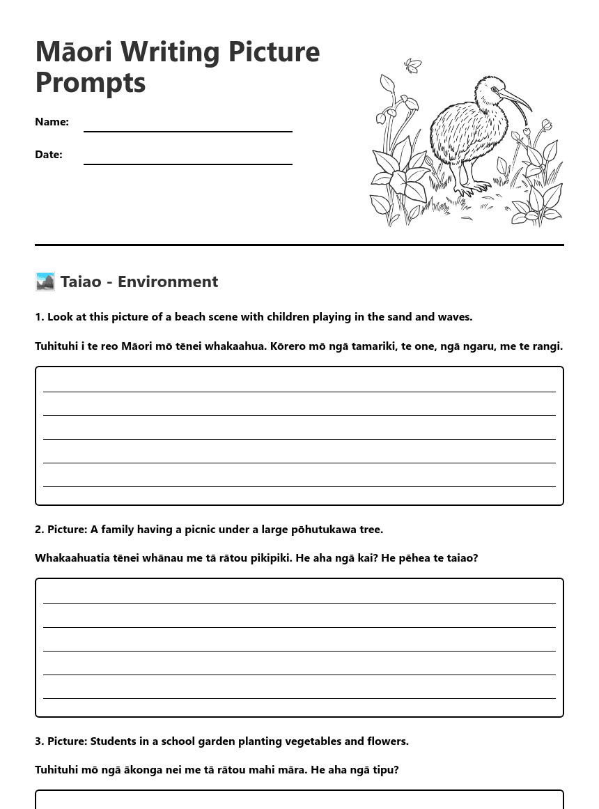 Māori Writing Picture Prompts worksheet preview