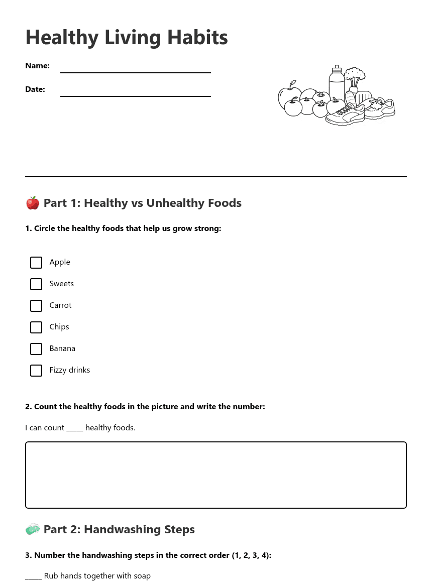 Healthy Living Habits worksheet preview