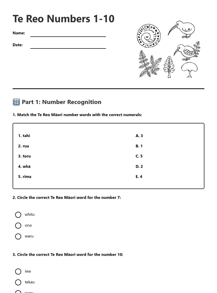Te Reo Numbers 1-10