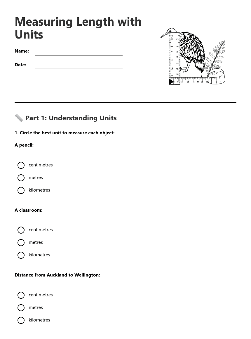 Measuring Length with Units worksheet preview