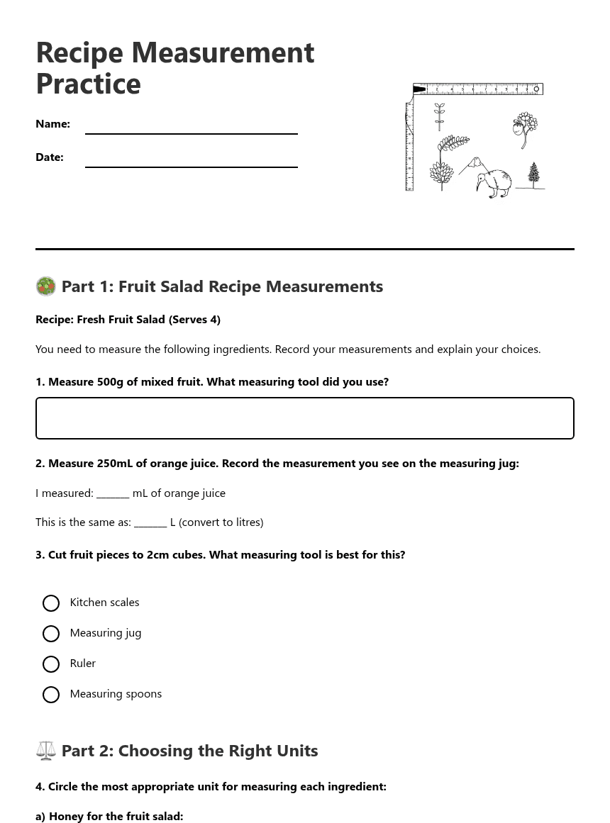 Recipe Measurement Practice worksheet preview