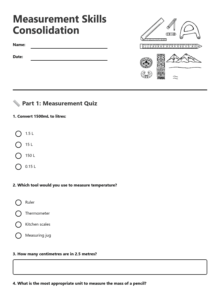 Measurement Skills Consolidation worksheet preview