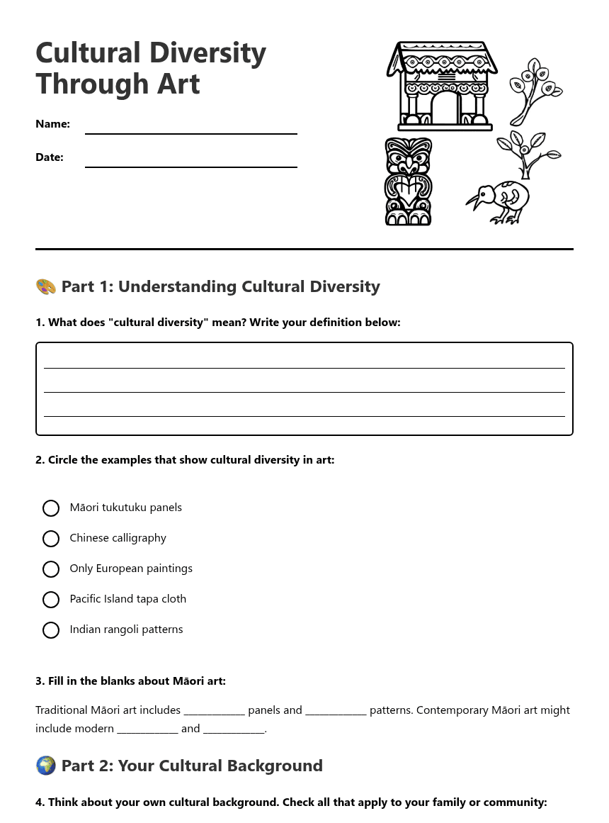 Cultural Diversity Through Art worksheet preview