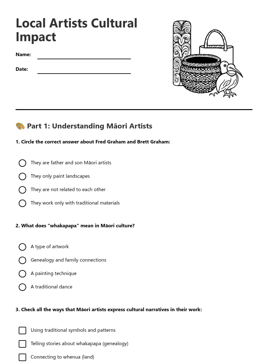 Local Artists Cultural Impact worksheet preview
