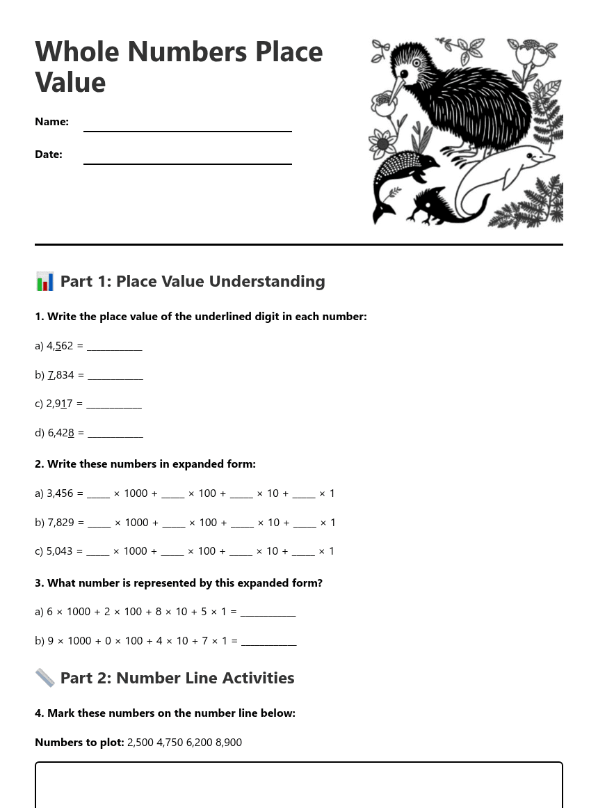 Whole Numbers Place Value worksheet preview