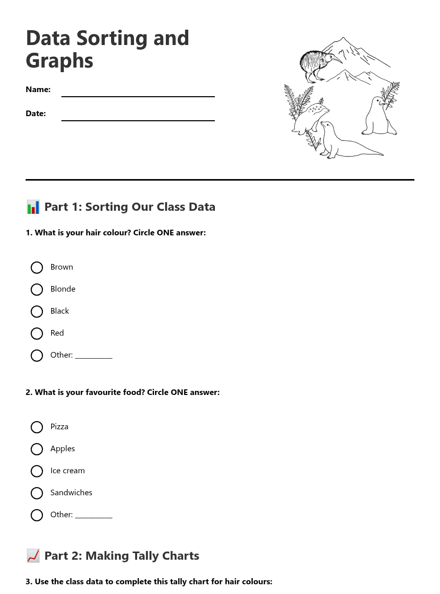 Data Sorting and Graphs worksheet preview