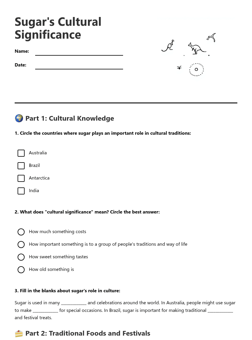 Sugar's Cultural Significance worksheet preview