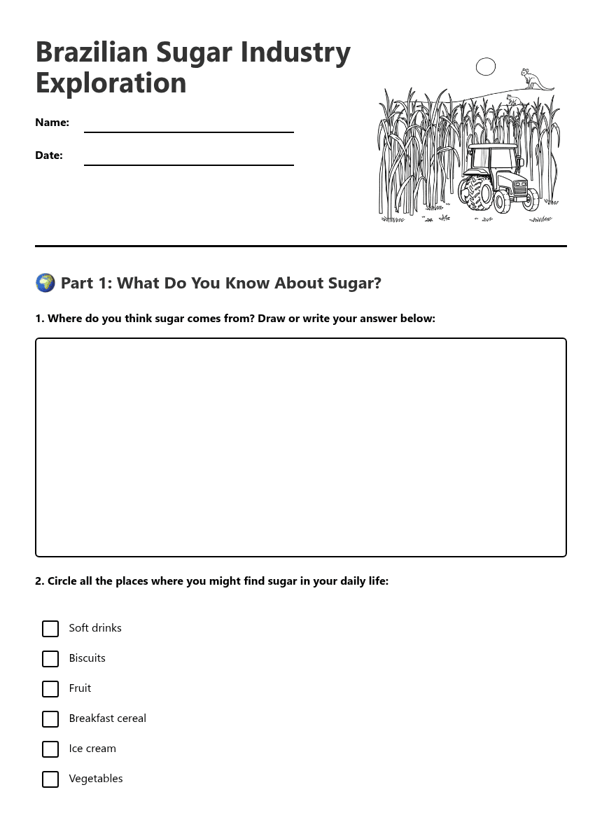 Brazilian Sugar Industry Exploration worksheet preview