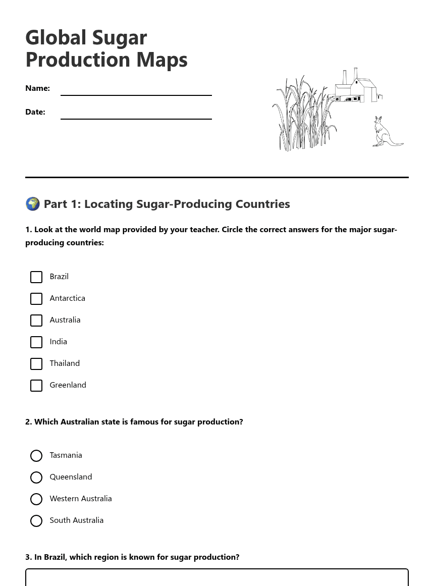 Global Sugar Production Maps worksheet preview