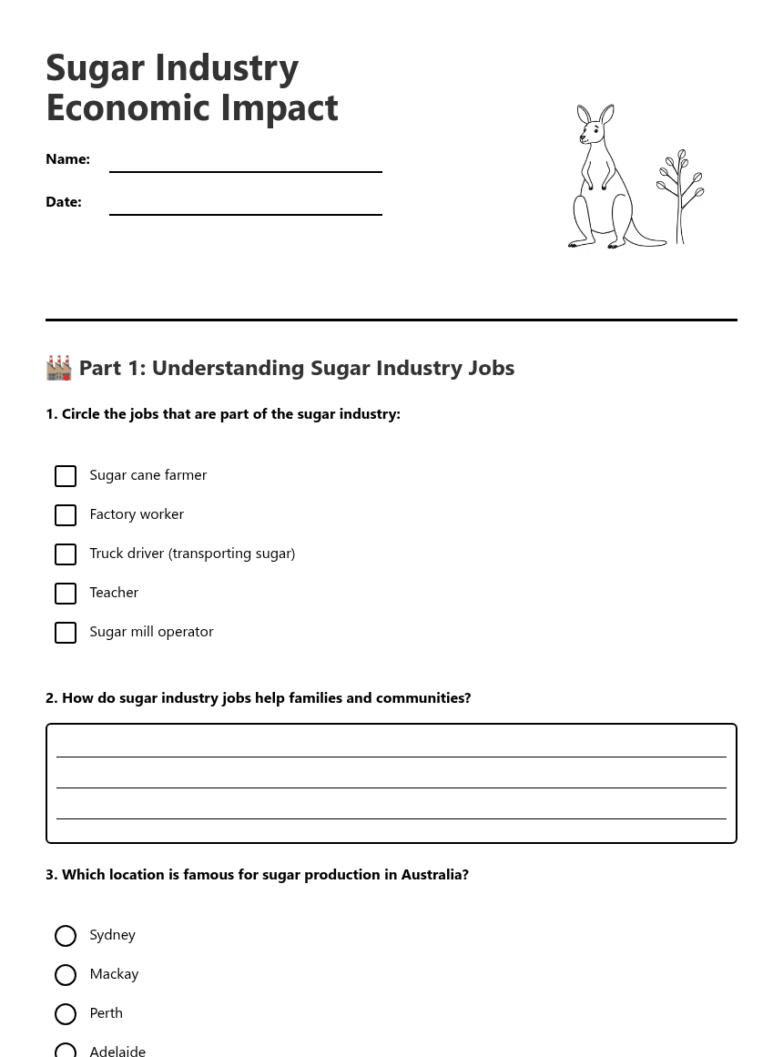 Sugar Industry Economic Impact worksheet preview