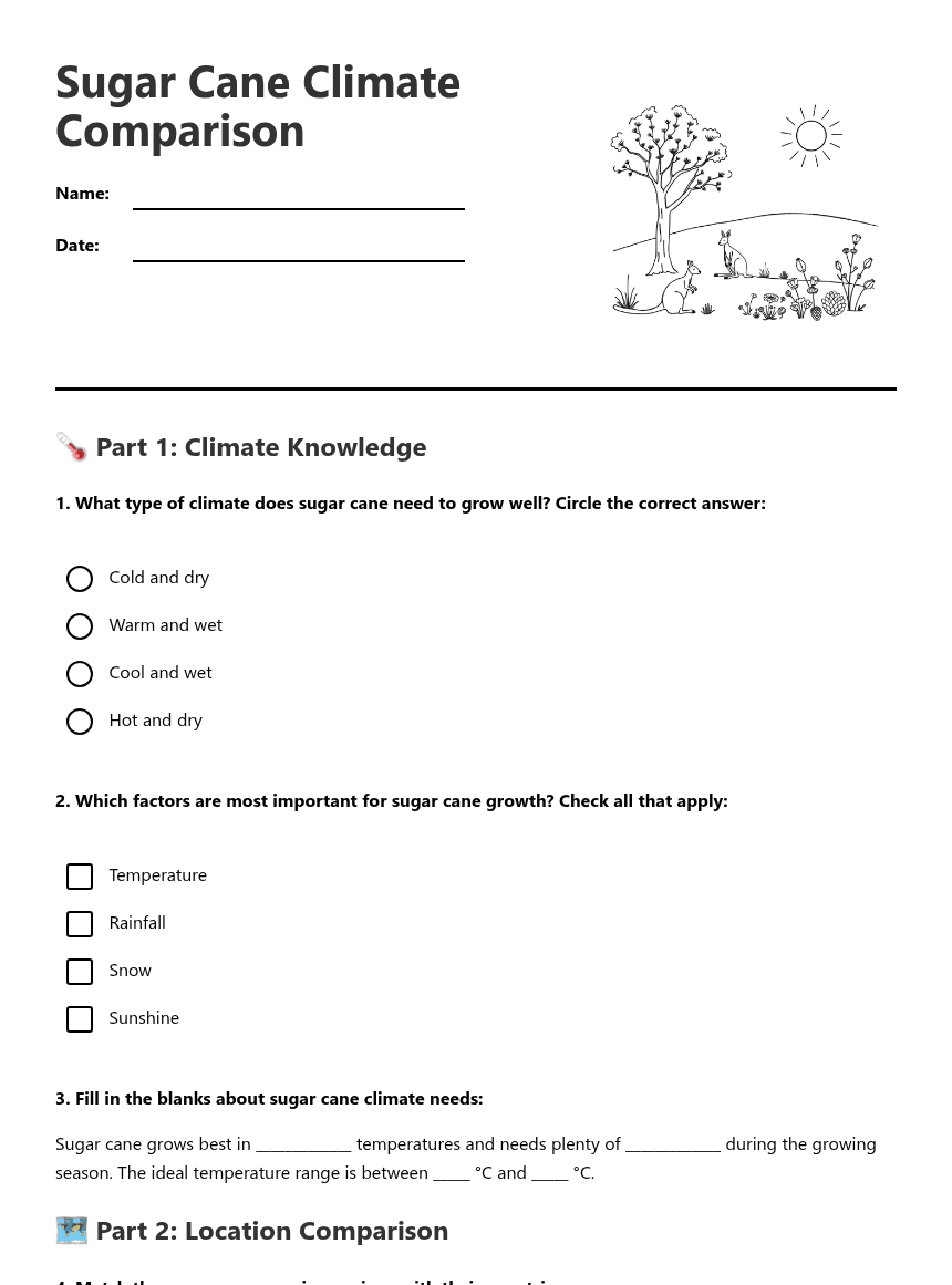 Sugar Cane Climate Comparison worksheet preview