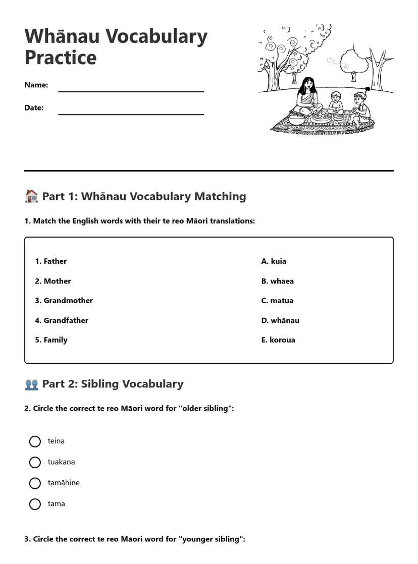 Whānau Vocabulary Practice