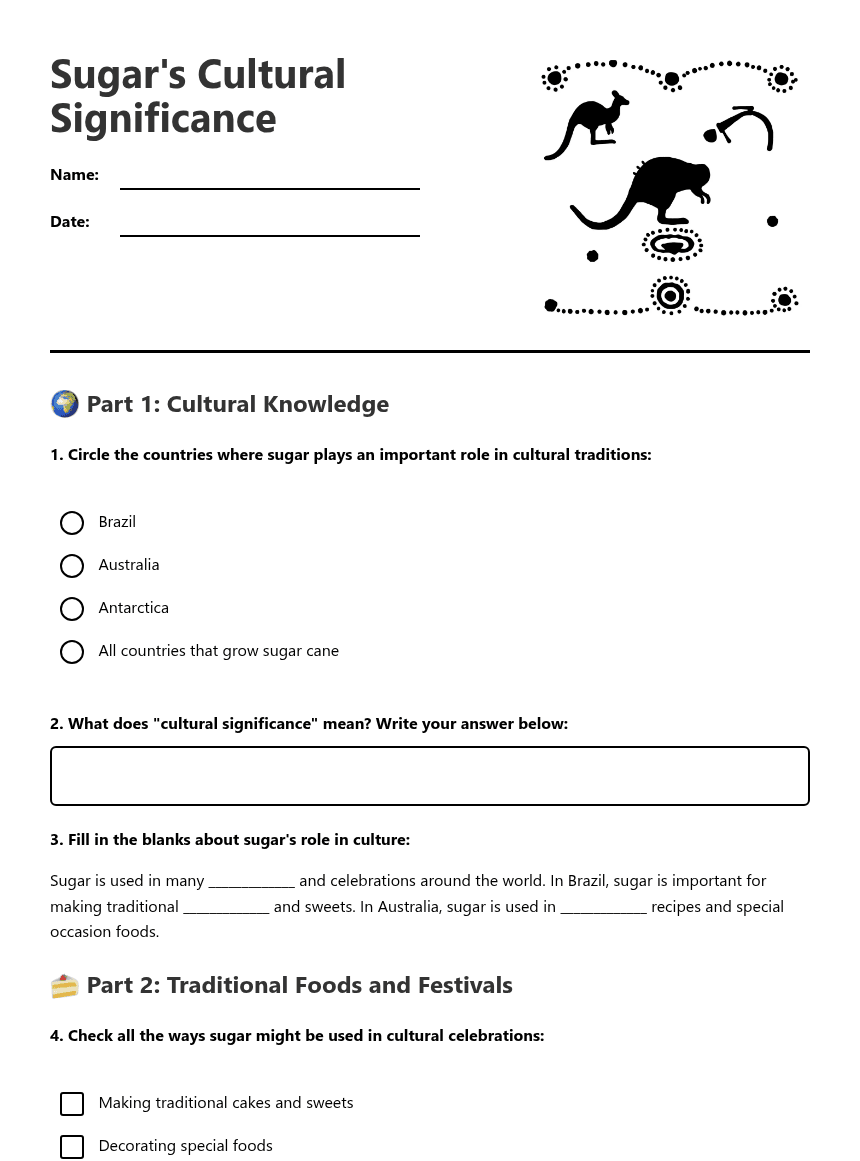 Sugar's Cultural Significance worksheet preview