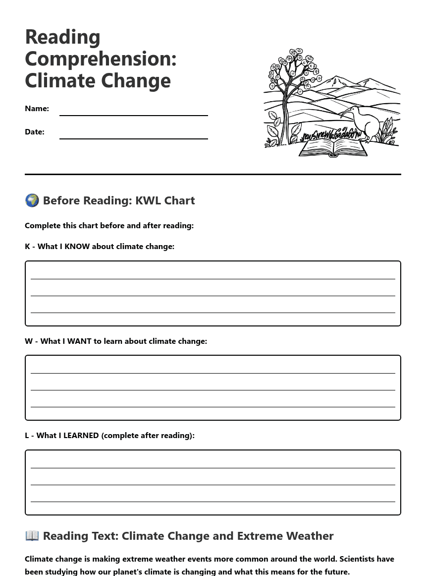 Reading Comprehension: Climate Change worksheet preview