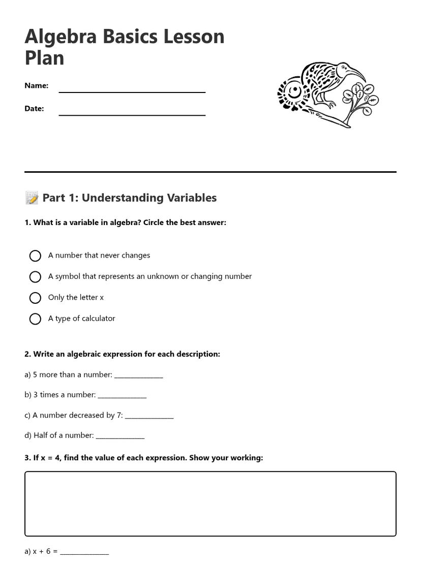 Algebra Basics Lesson Plan