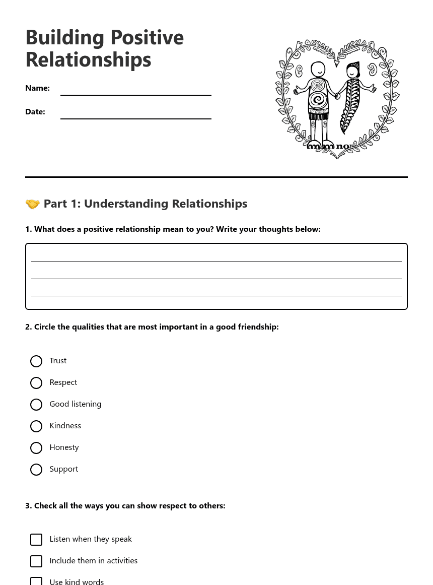 Building Positive Relationships worksheet preview
