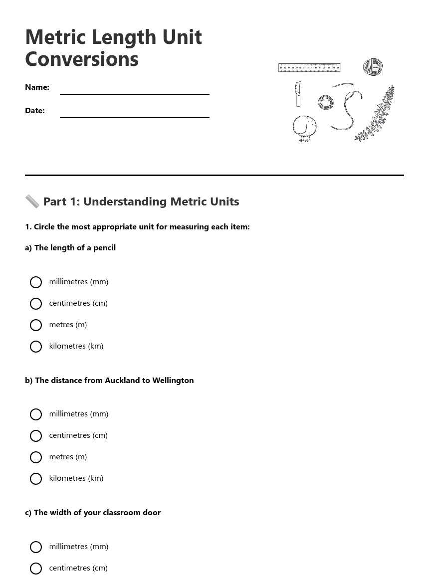 Metric Length Unit Conversions worksheet preview