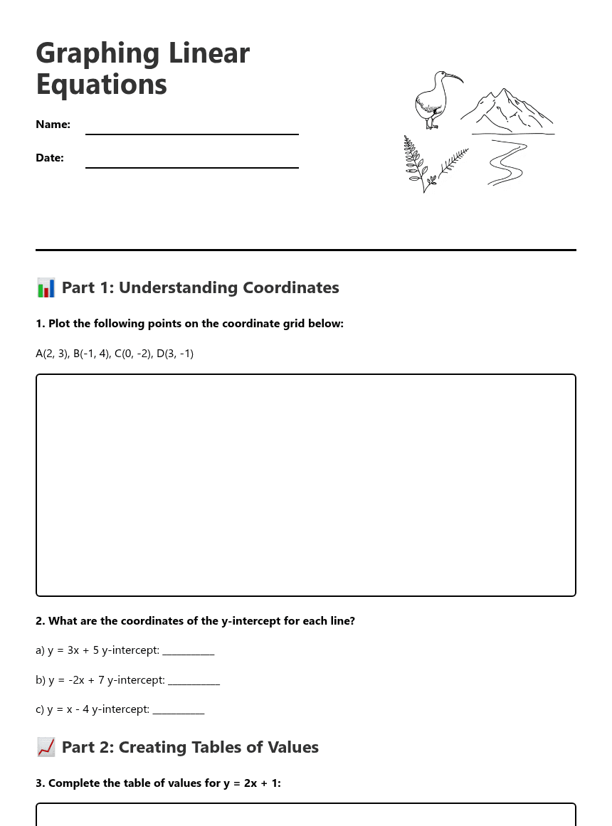 Graphing Linear Equations worksheet preview