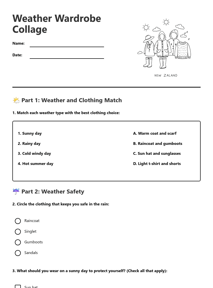 Weather Wardrobe Collage worksheet preview