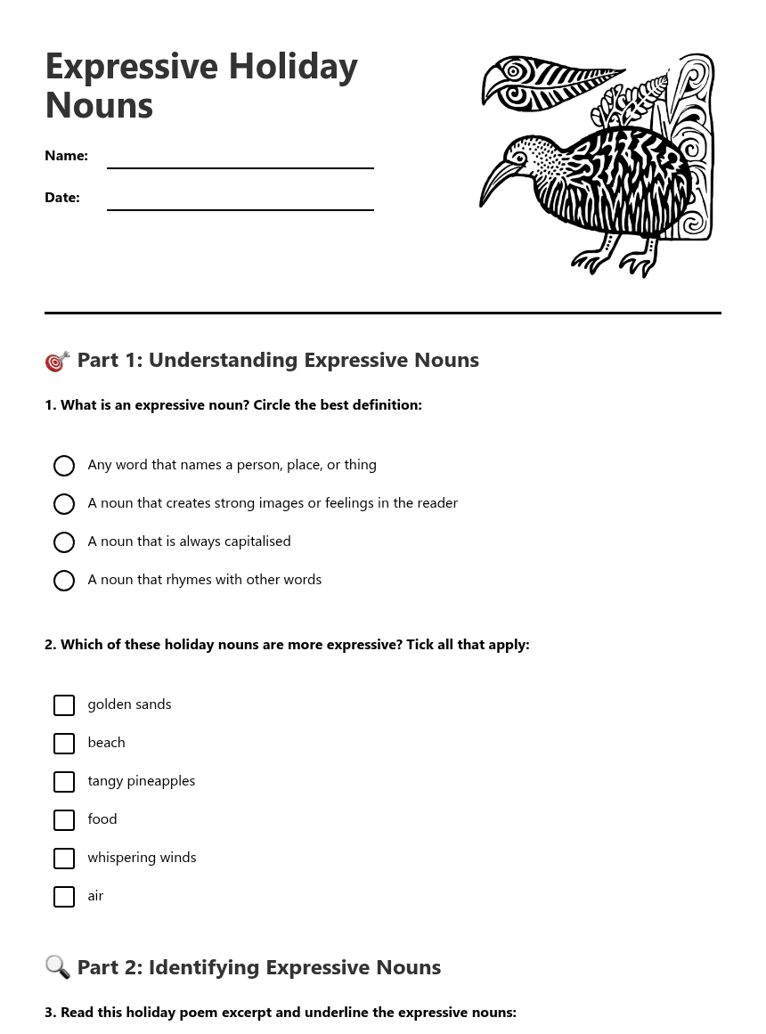 Expressive Holiday Nouns worksheet preview