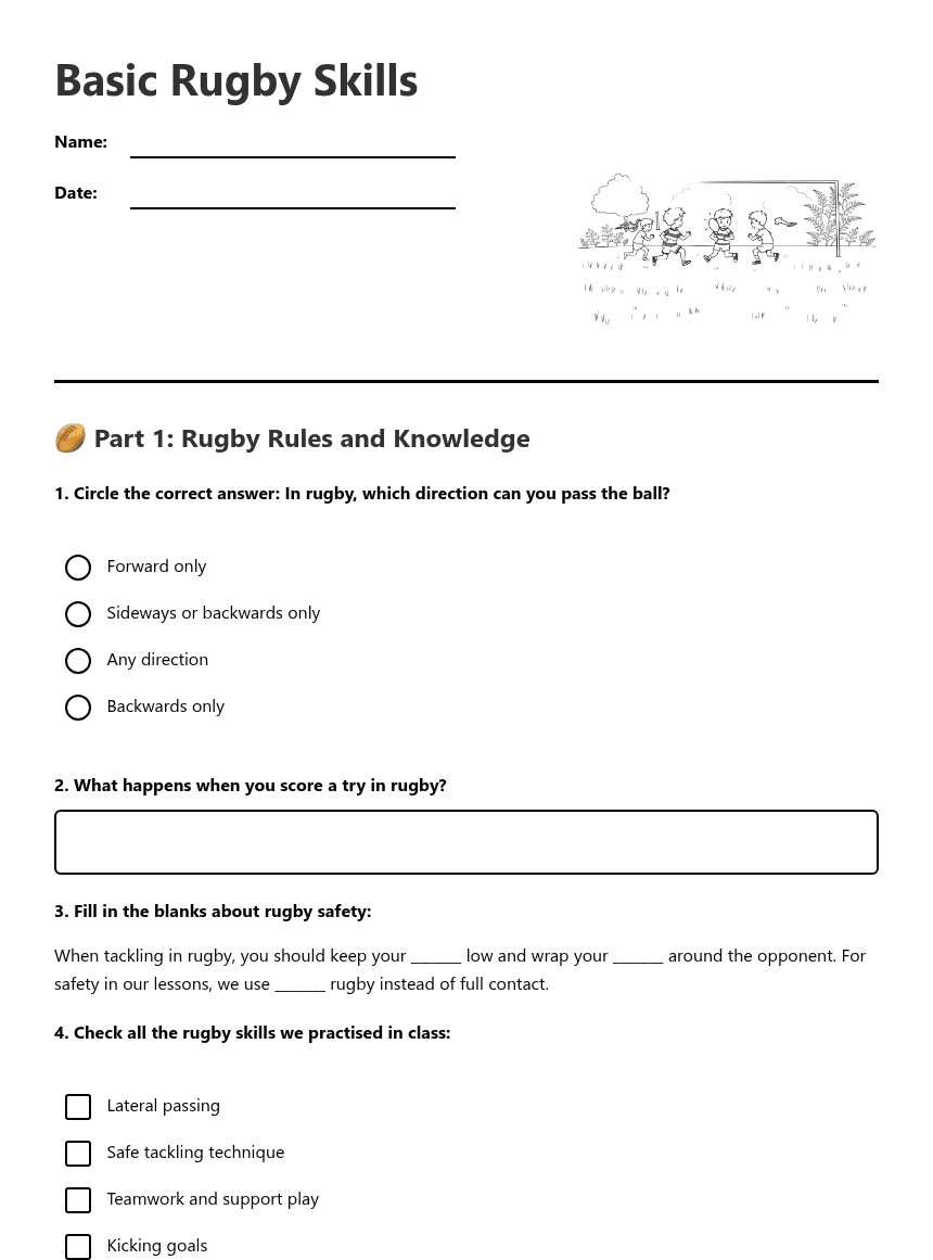 Basic Rugby Skills worksheet preview