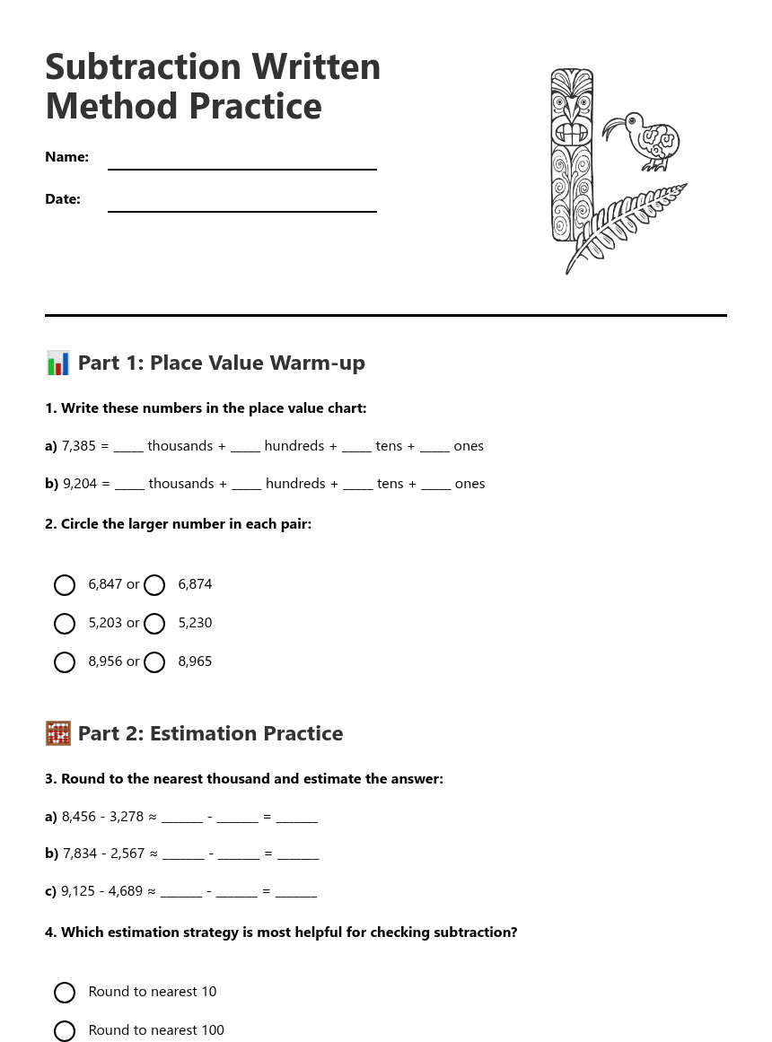 Subtraction Written Method Practice worksheet preview