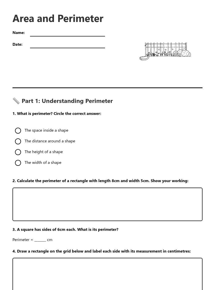 Area and Perimeter worksheet preview