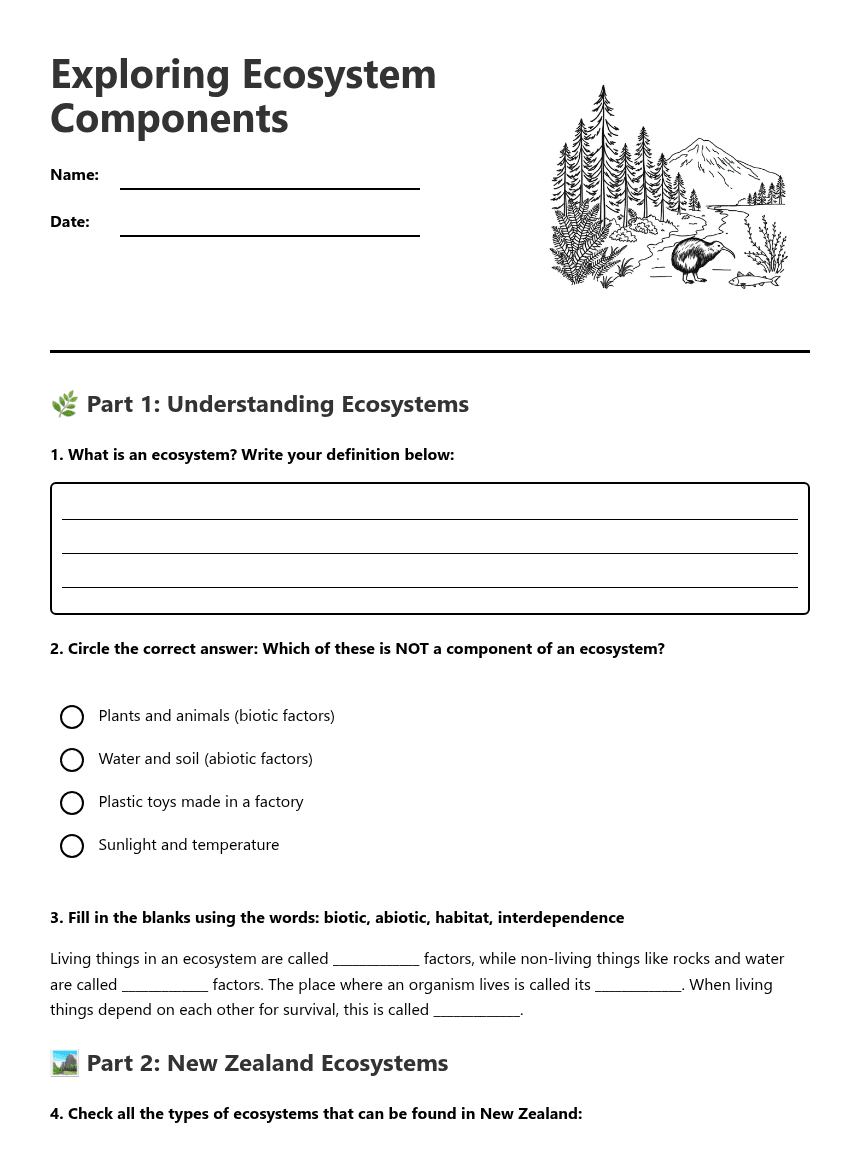 Exploring Ecosystem Components worksheet preview