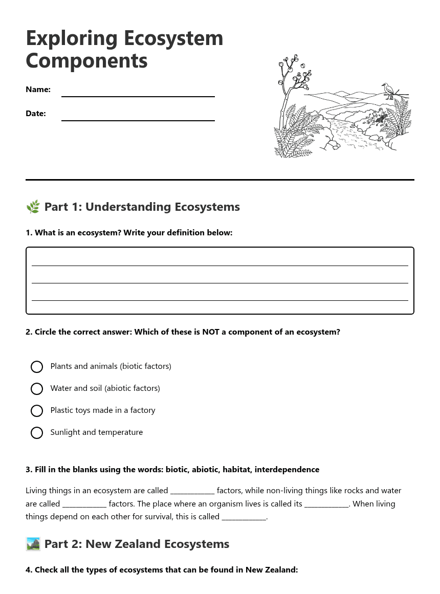Exploring Ecosystem Components worksheet preview