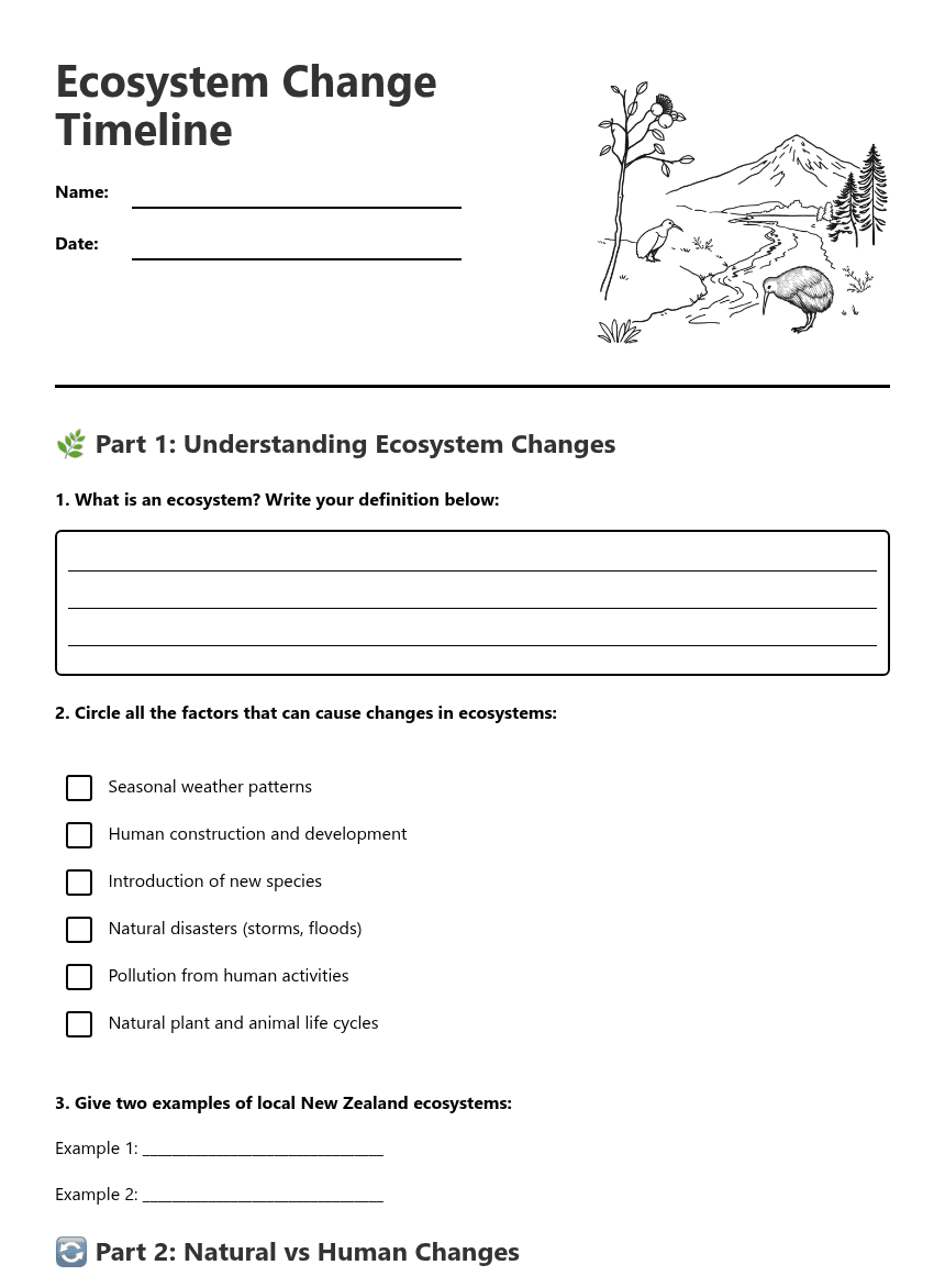 Ecosystem Change Timeline worksheet preview