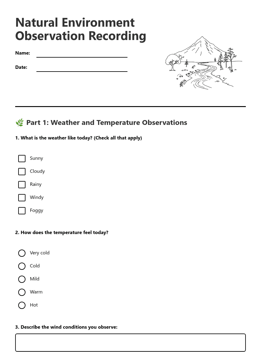Natural Environment Observation Recording worksheet preview