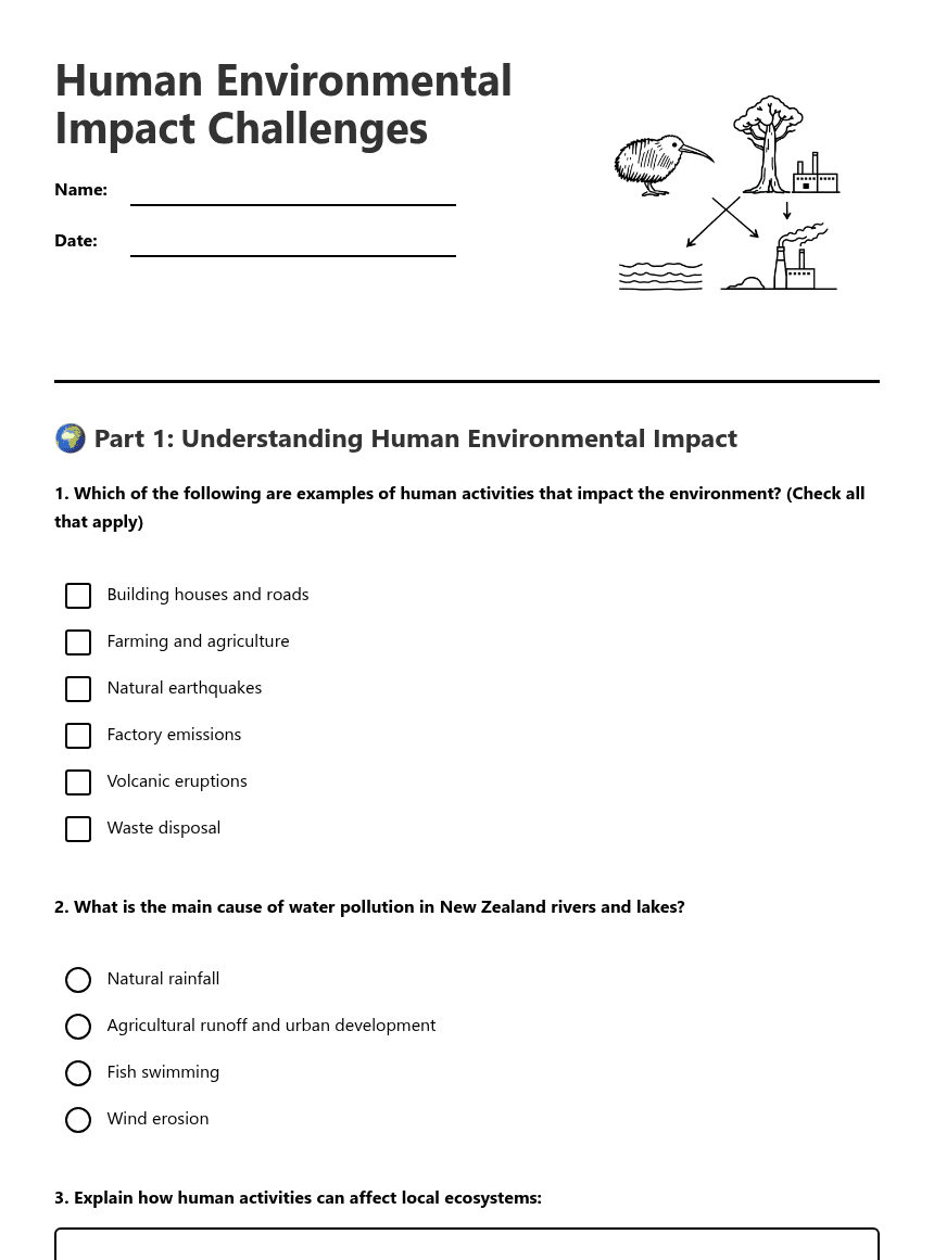 Human Environmental Impact Challenges worksheet preview