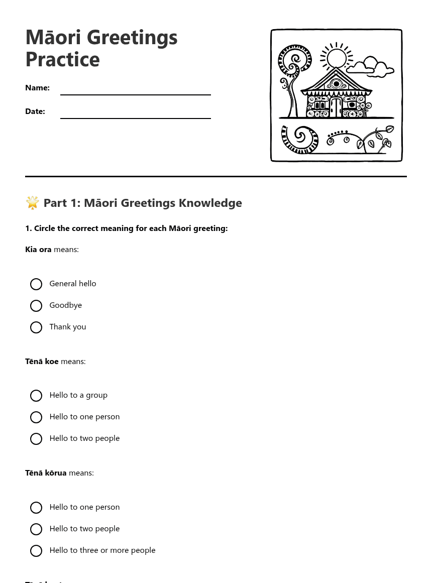 Māori Greetings Practice worksheet preview