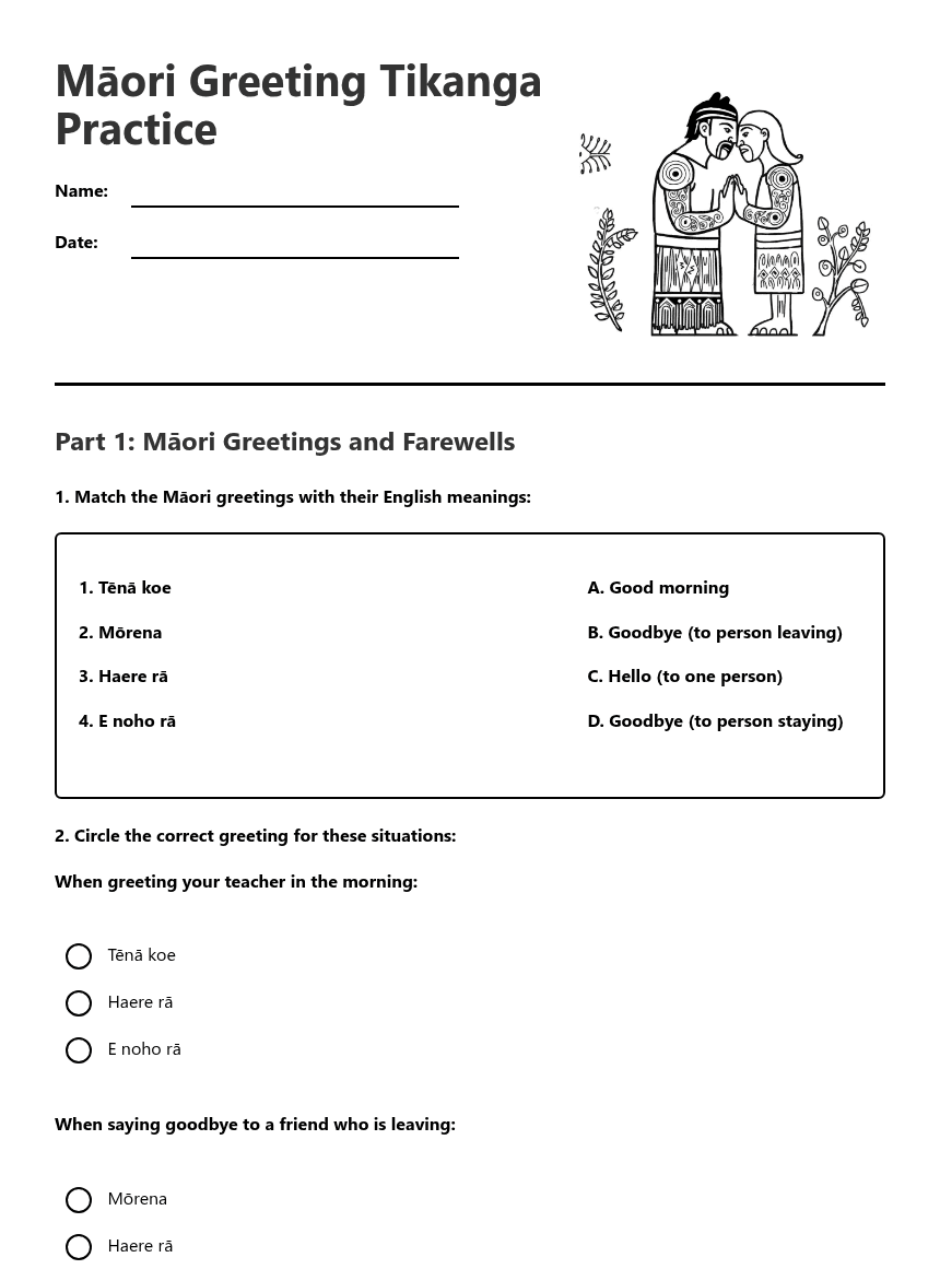 Māori Greeting Tikanga Practice worksheet preview
