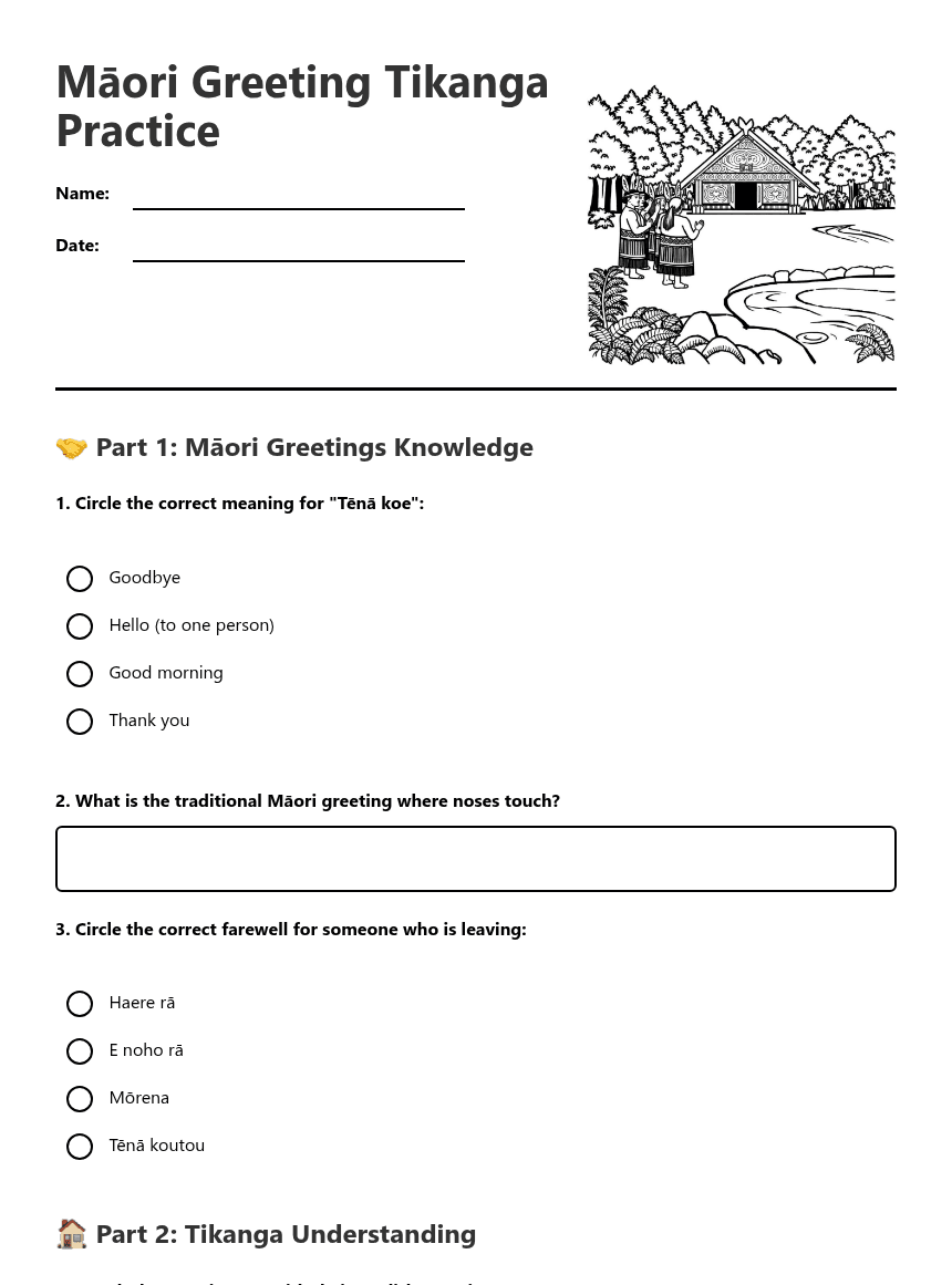 Māori Greeting Tikanga Practice worksheet preview