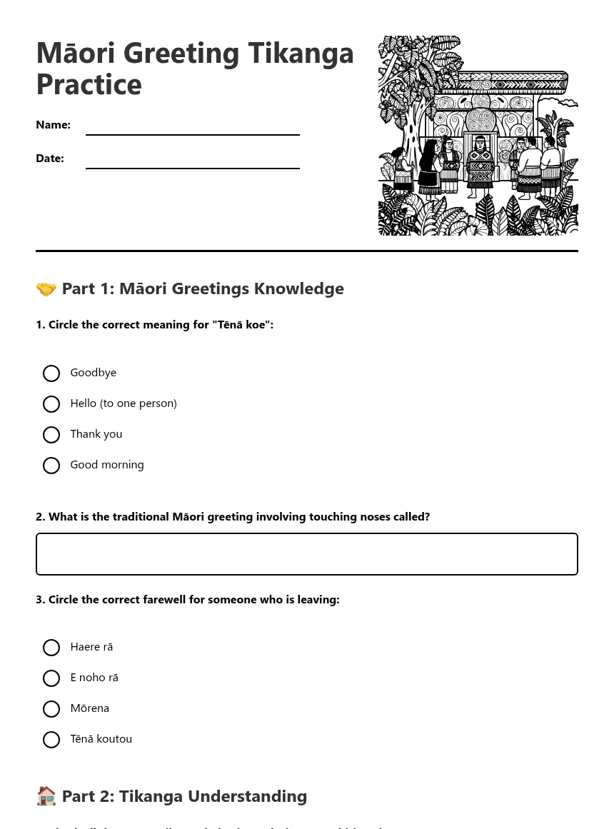 Māori Greeting Tikanga Practice worksheet preview