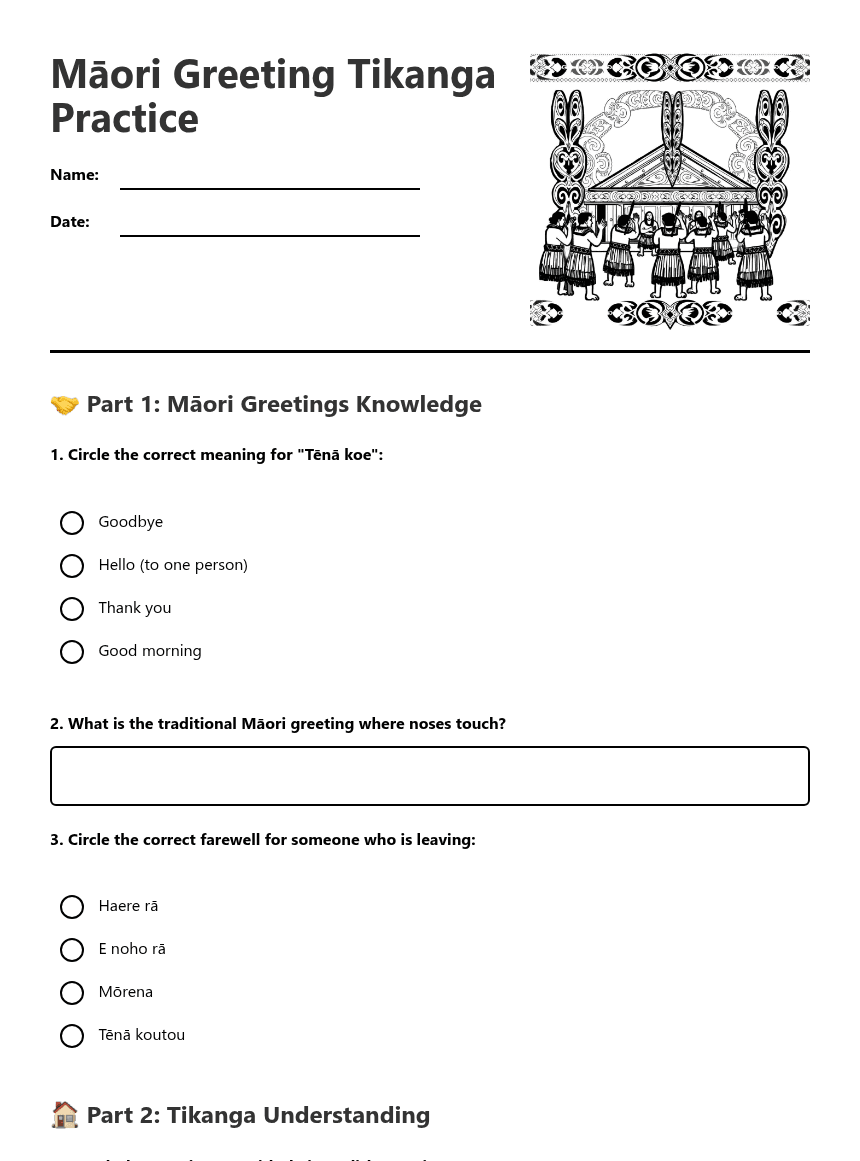 Māori Greeting Tikanga Practice worksheet preview