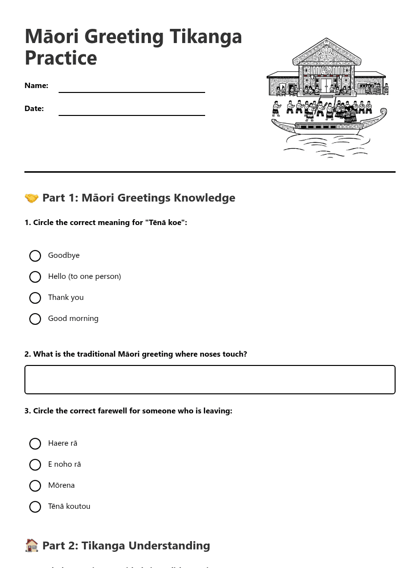 Māori Greeting Tikanga Practice worksheet preview