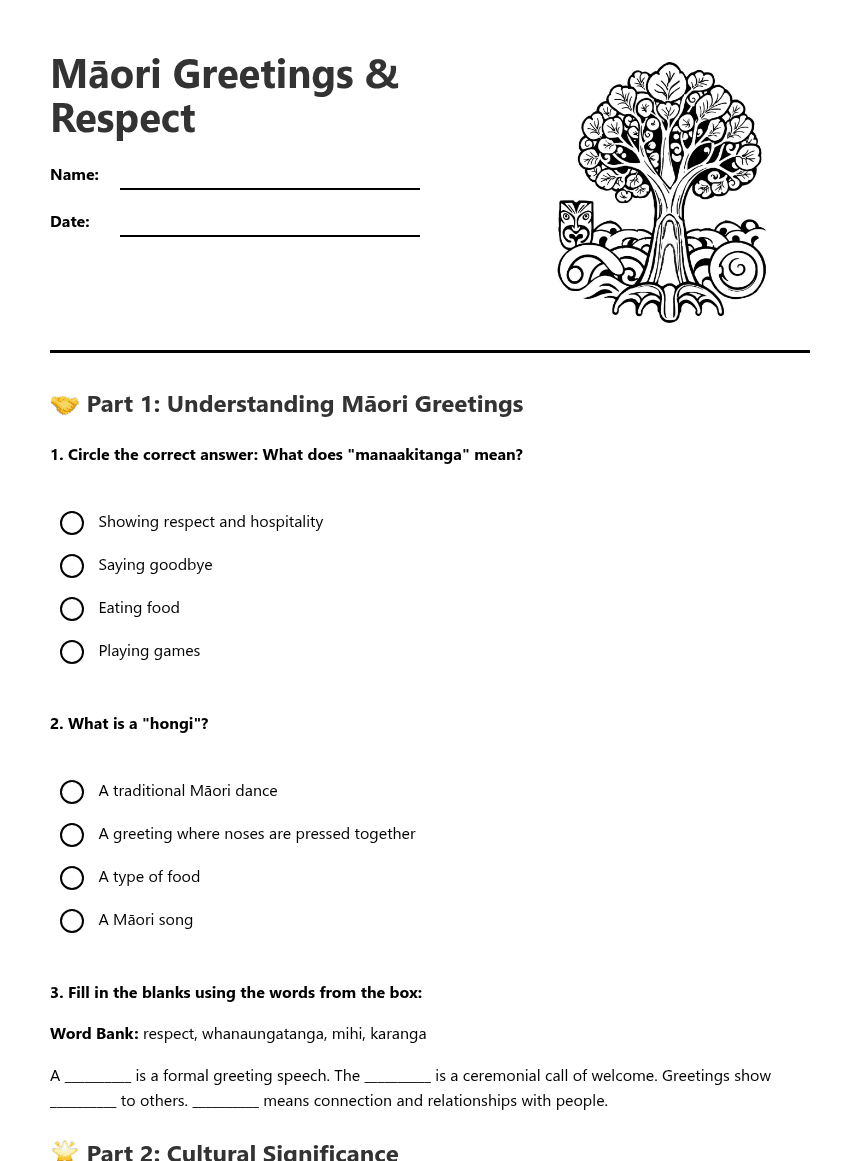 Māori Greetings & Respect worksheet preview
