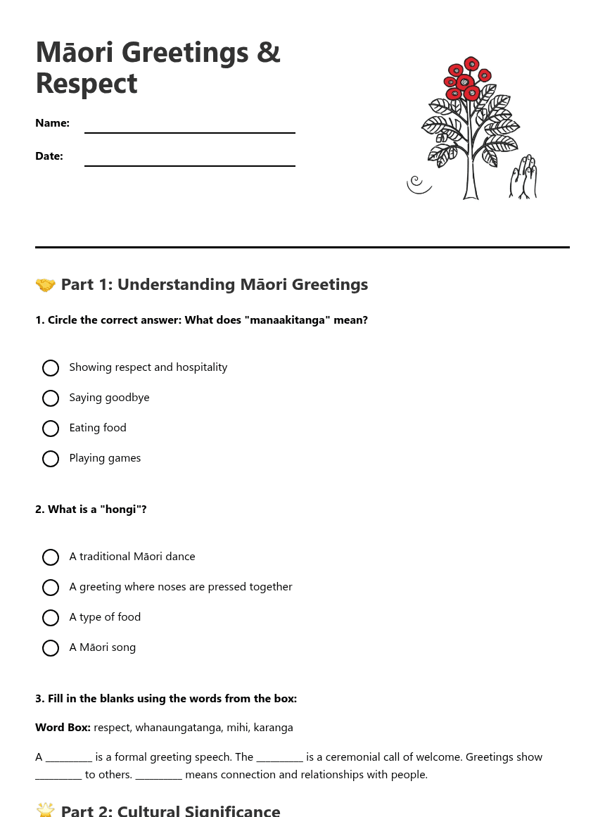 Māori Greetings & Respect worksheet preview