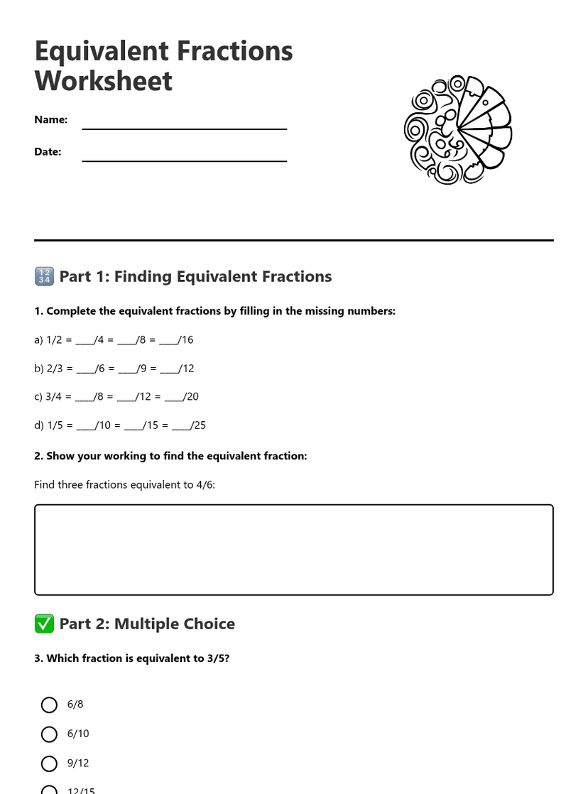 Equivalent Fractions Worksheet