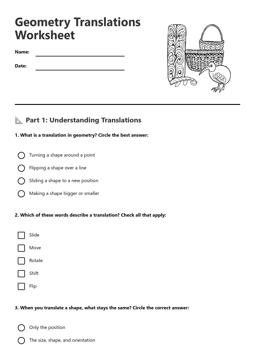 Geometry Translations Worksheet worksheet preview