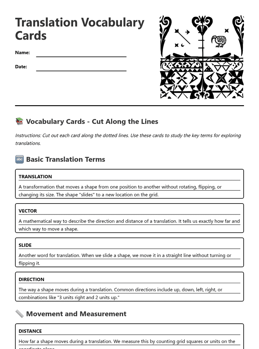 Translation Vocabulary Cards