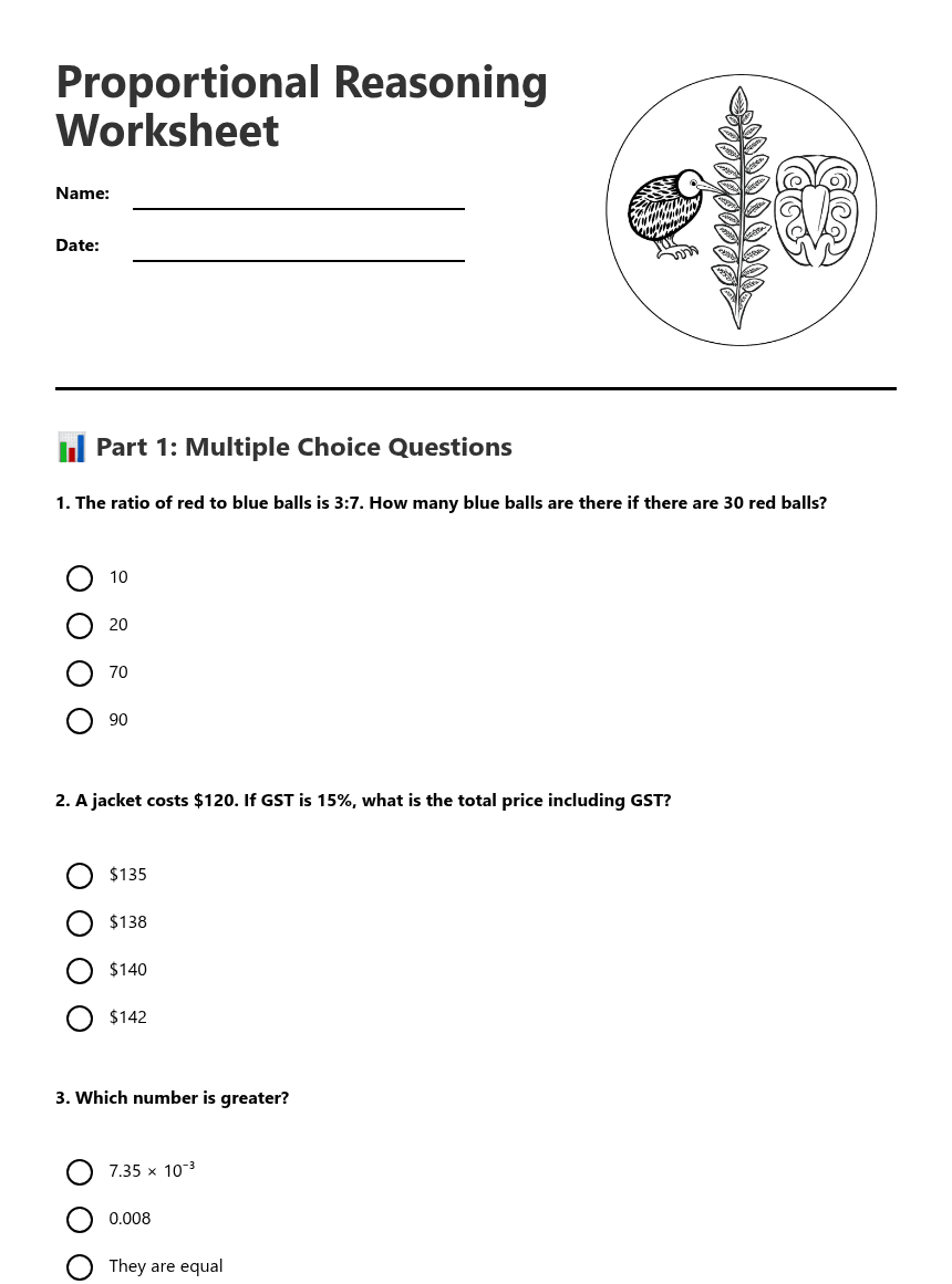 Proportional Reasoning Worksheet worksheet preview