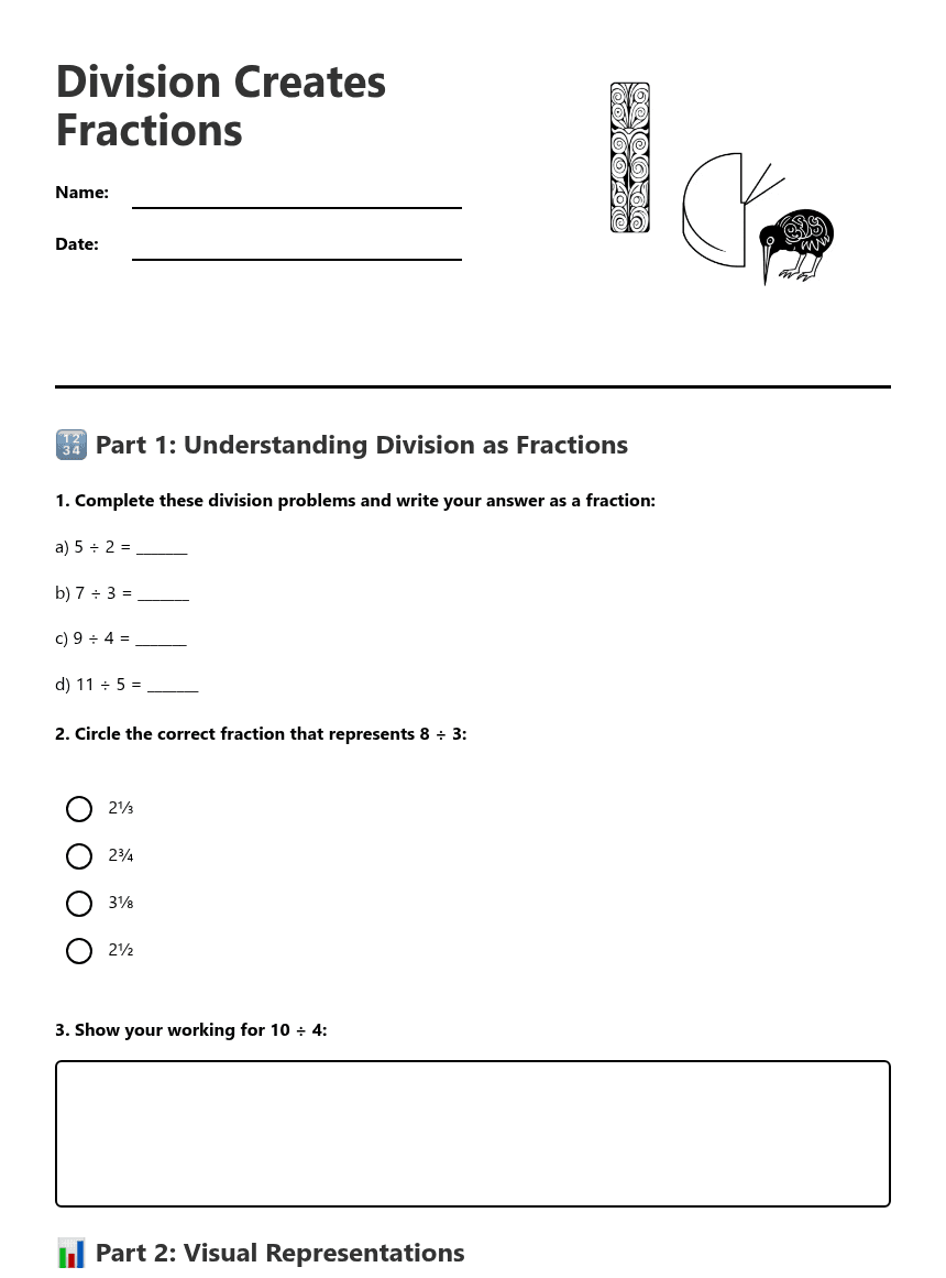 Division Creates Fractions worksheet preview