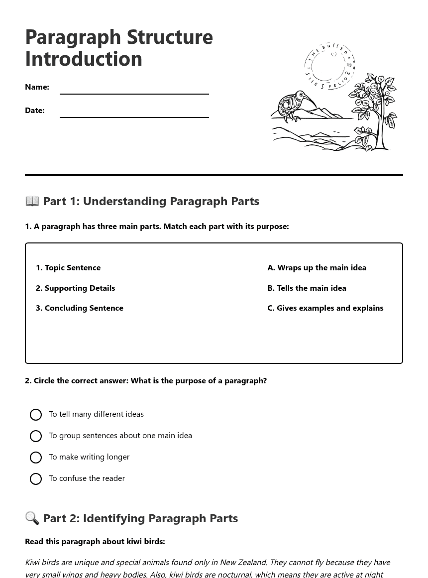 Paragraph Structure Introduction worksheet preview