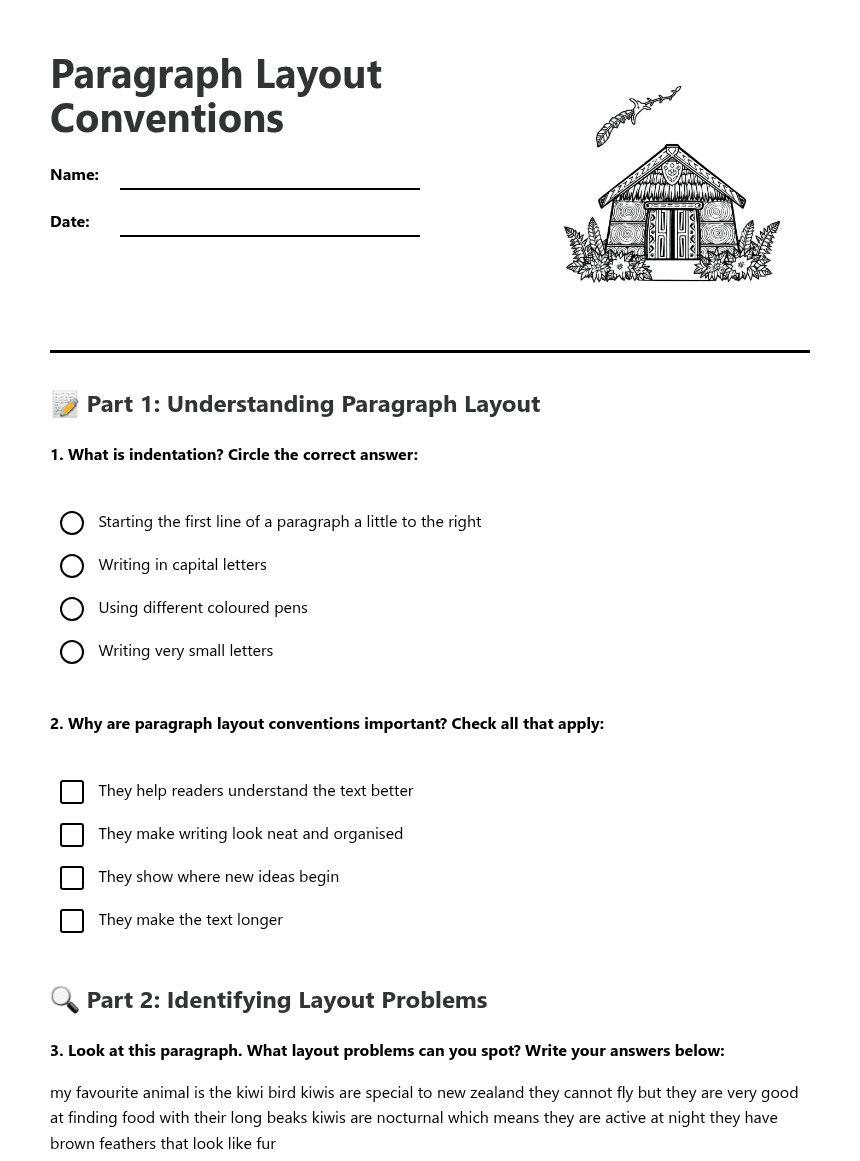 Paragraph Layout Conventions worksheet preview