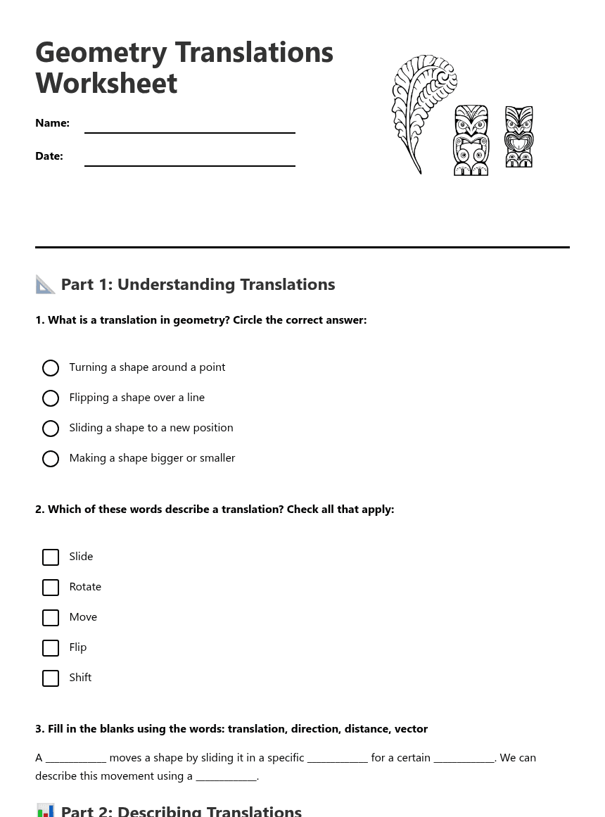 Geometry Translations Worksheet worksheet preview