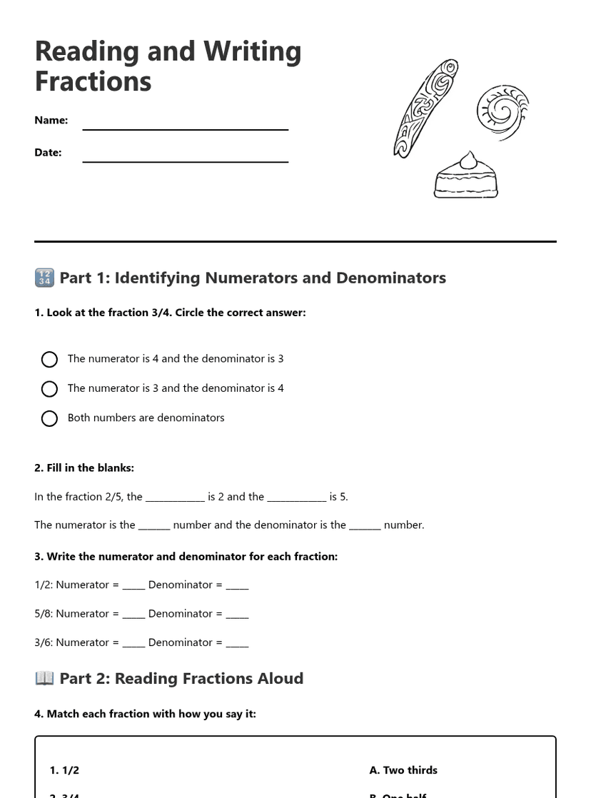 Reading and Writing Fractions