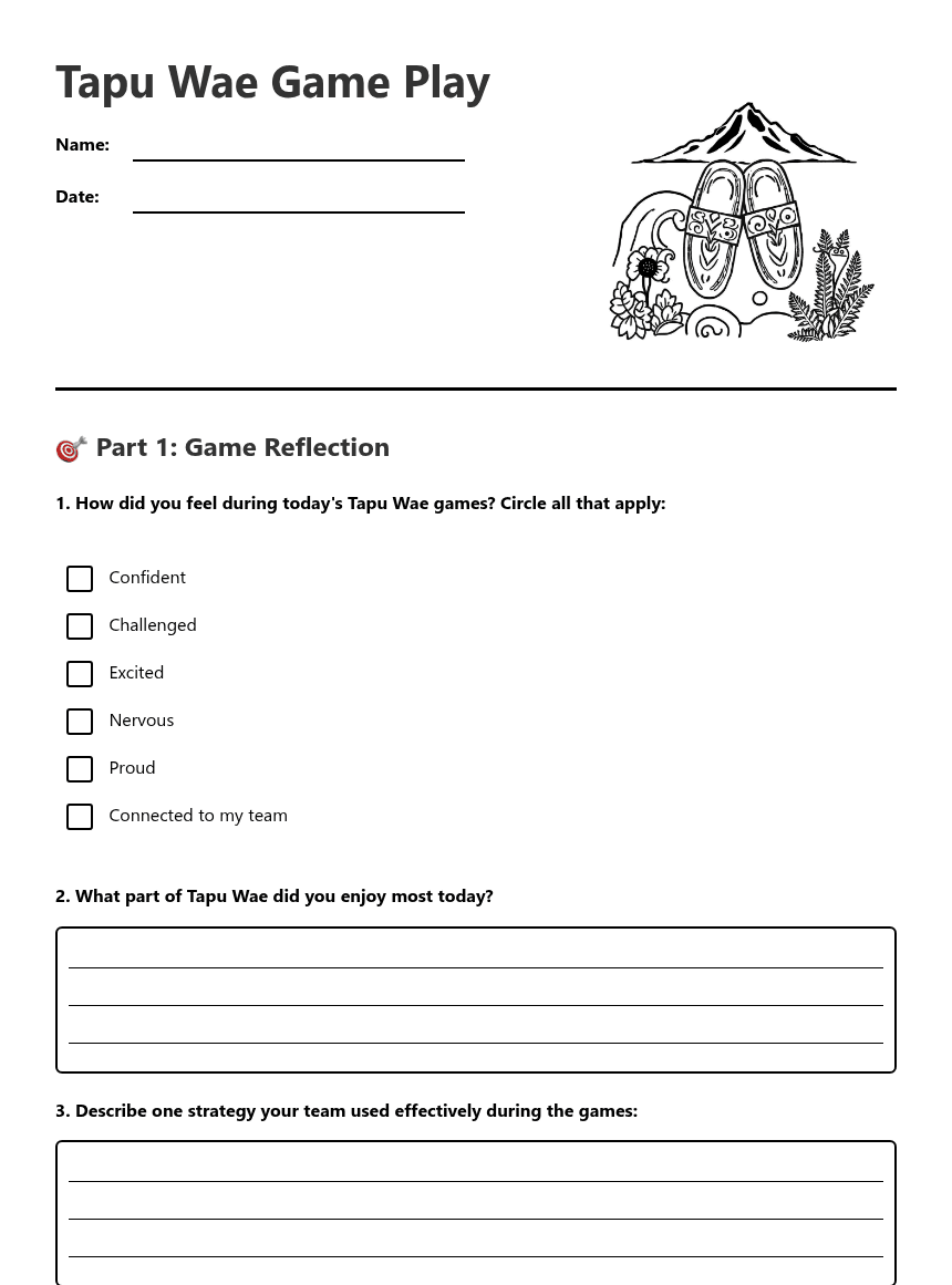 Tapu Wae Game Play worksheet preview
